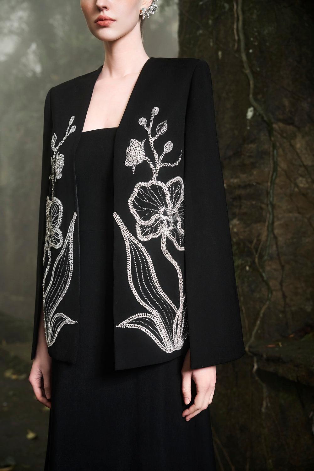 Crystal Embellished A-line Cape With Straight Strapless Basic Dress Set